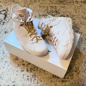 Air Jordan 6 Retro White Leather Metallic Gold Hoops  Size 7